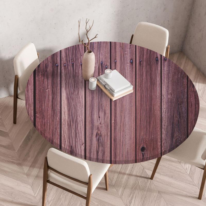 Waterproof Oil-Proof Reusable Tablecloths Round Tablecloth Wood Texture Tablecloths Elastic Fitted Home Round Table Cover