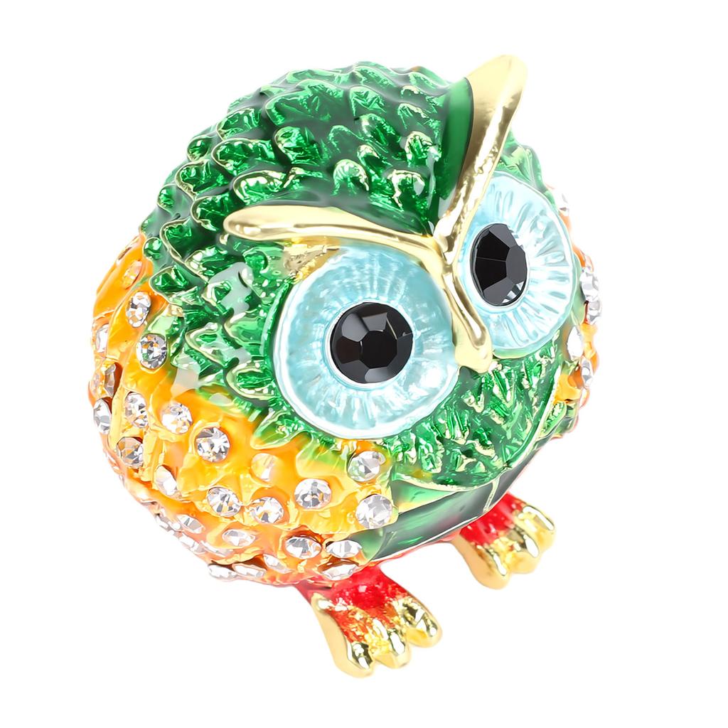 Owl Trinket Box Animal Jewelry Box for Rings Earrings Owl Figurine Home Decor Zinc Alloy Green Orange