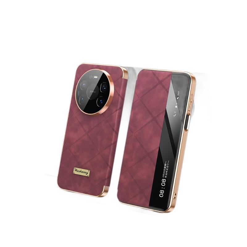 Applicable to Huawei mate80promax mobile phone case electroplating Mate70Pro smart window magnetic suction 60pro leather case