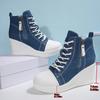Fashion Women's Platform Wedge Heel High Top Sneakers Blue Denim Casual Canvas Shoes Woman Fashion Thick Sole Lace Up Vulcanized Shoes
