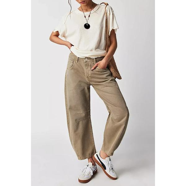 Washed Jeans Women Wide Leg Pants Denim High Waist Vintage Pockets Solid Basics Loose Fit Ankle Length Trousers