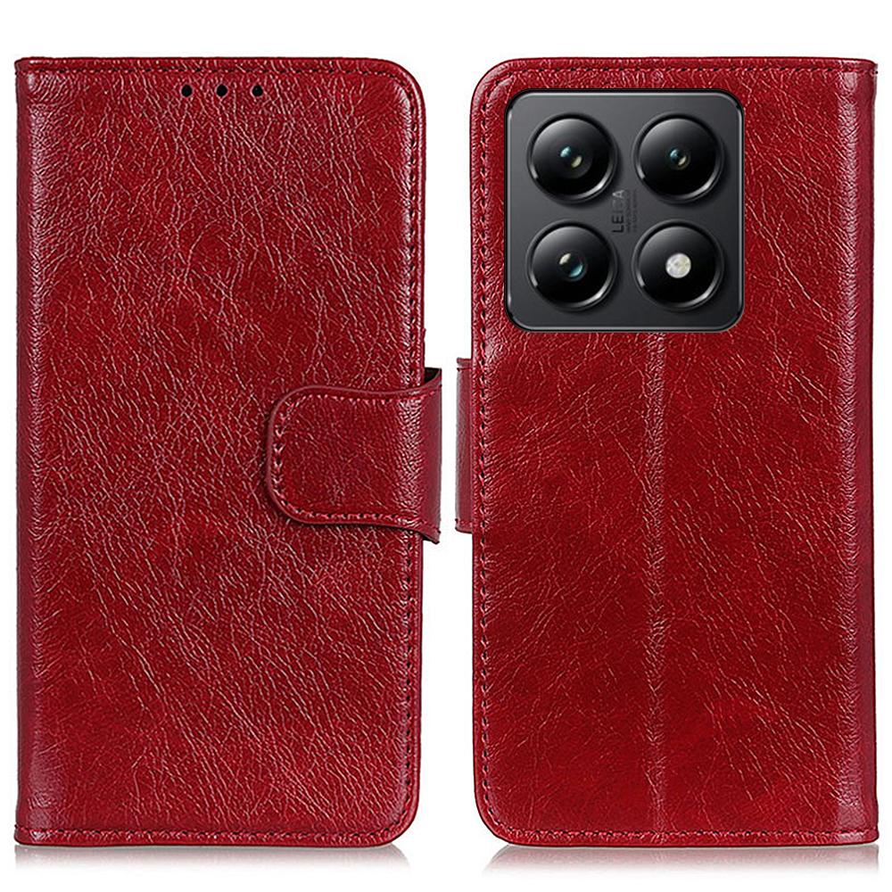 

Для Xiaomi 14T Чехол Кошелек из Спилковой Кожи с Текстурой Наппа Red