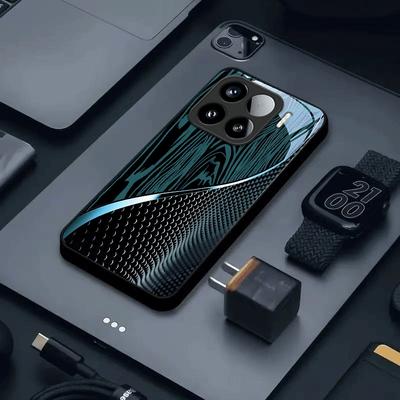 Black-Green Textured Dreamy Lines Tempered Glass Phone Case for iPhone 17 AIR 16 15 14 13 Pro 12 11 ProMax Plus