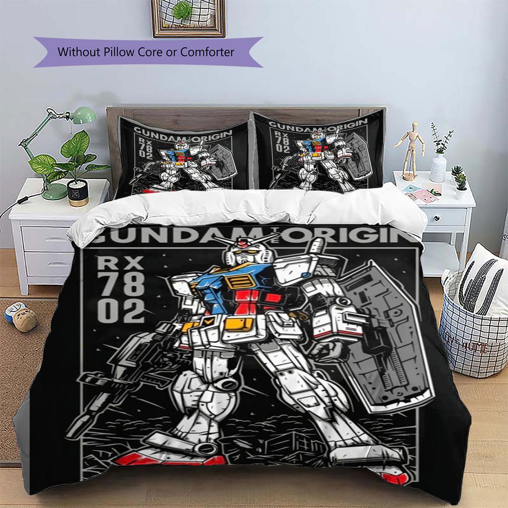 Set Biancheria da Letto 3 Pezzi Mecha Gundam Anime Robot Stampato Copripiumino Con Federe Per Camera da Letto dei Ragazzi