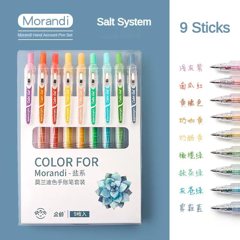 9/36 Color Morandi Gel Pen Set Press Type Color Ballpoint Pen 0.5mm Note-taking Hand Account Stationery Office School Supplies