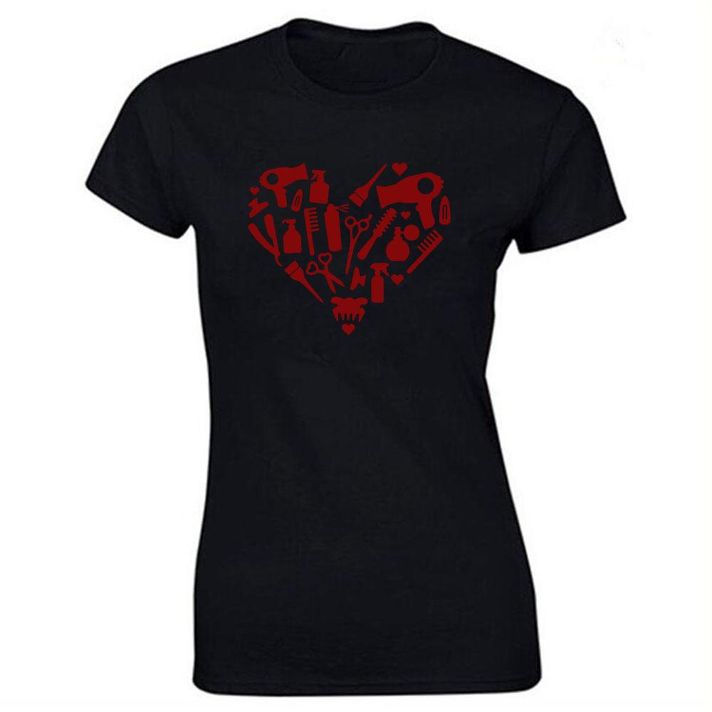 Hairdressing Hearbeat Barber Print Cotton Casual  Tshirt Women Funny T Shirt for Lady Streetwear Regular Top Tee