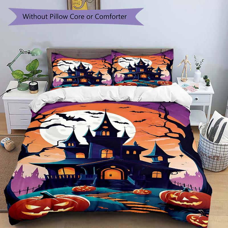 3pcs bedding set Halloween Haunted_House Includes 1 Comforter + 2 Pillowcases, Without Pillow Inserts, Soft Comfortable, Lightweight Breathable042