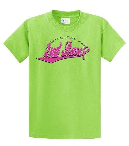 Don t Let Cancer Steal 2Nd Base Adult Tee Shirt Lime 4XL