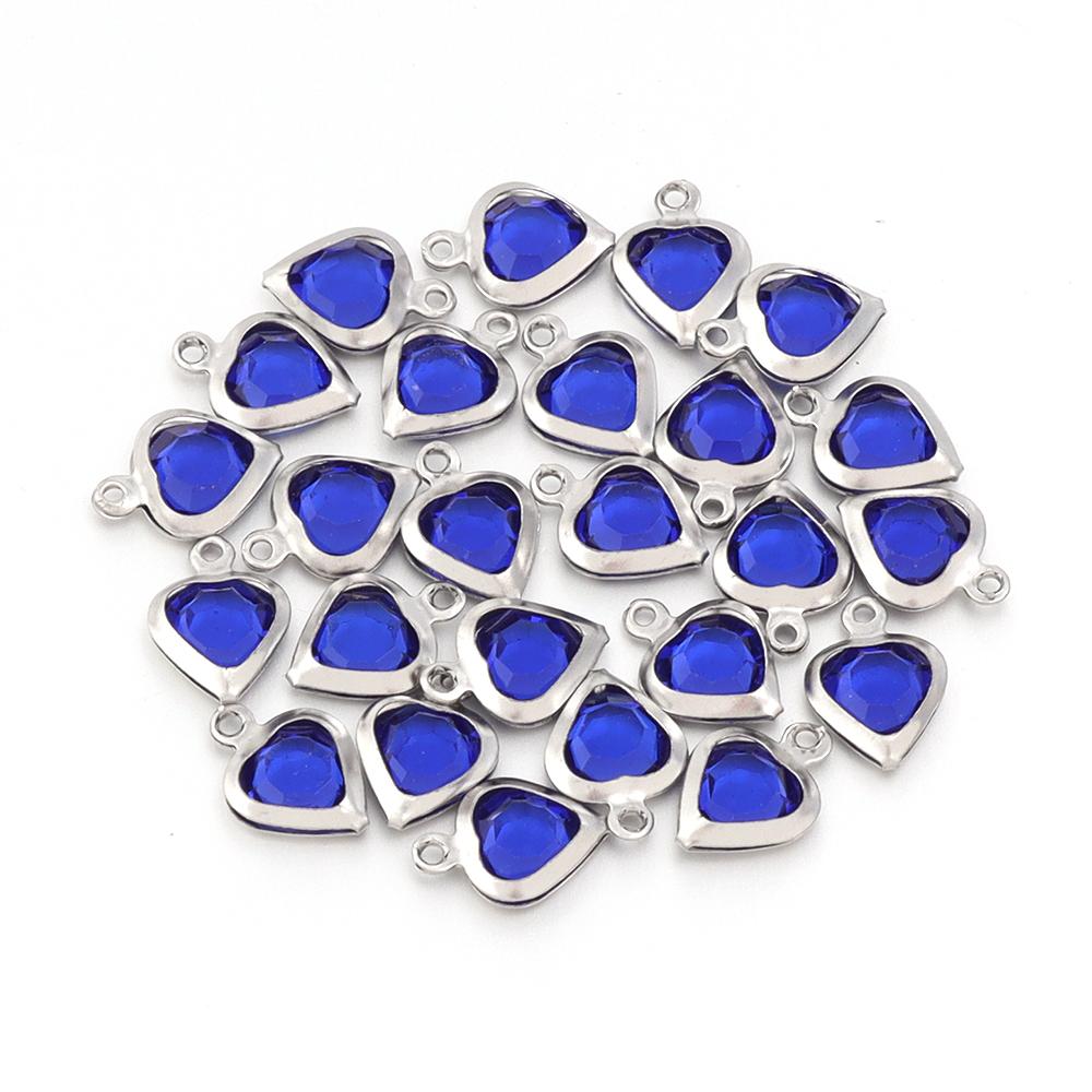 10pcs/lot Color Heart Crystal Charms Stainless Steel Edged Pendants for DIY Necklace Earring Bracelet Jewelry Making Accessories