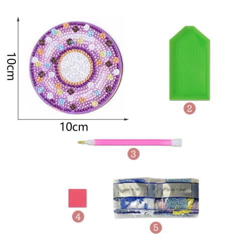10-Piece Diamond Art Coaster Kit, Donut Design, BetterJonny 5D Diamond Painting Kit with Holder, DIY Wooden Coaster Set for Beginners, Adults, and Kid