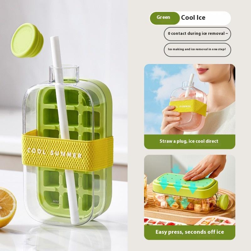 Ice Tray with Straw Food Grade 2 in 1 Ice Making Mold Ice Drink Bottle Silicone Ice Tray Outdoor Beverage Cup