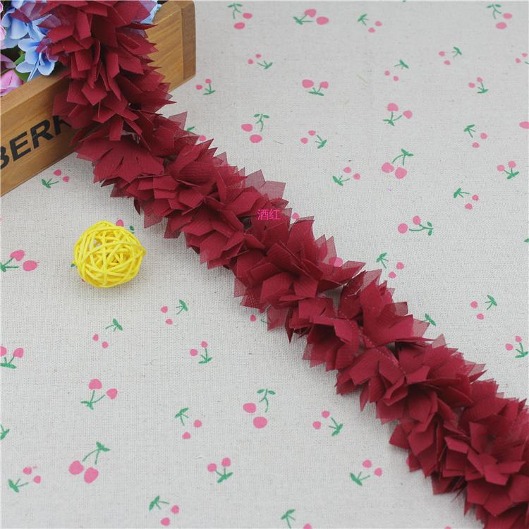 

Широкая 5 см Пушистая Цветная Шифрованная Шифоновая 3D Цветочная Кружевная Лента Пижамы Одежда Юбка Отделка Свадебного Платья Шарф Материал для Шитья 1 yard розы красного