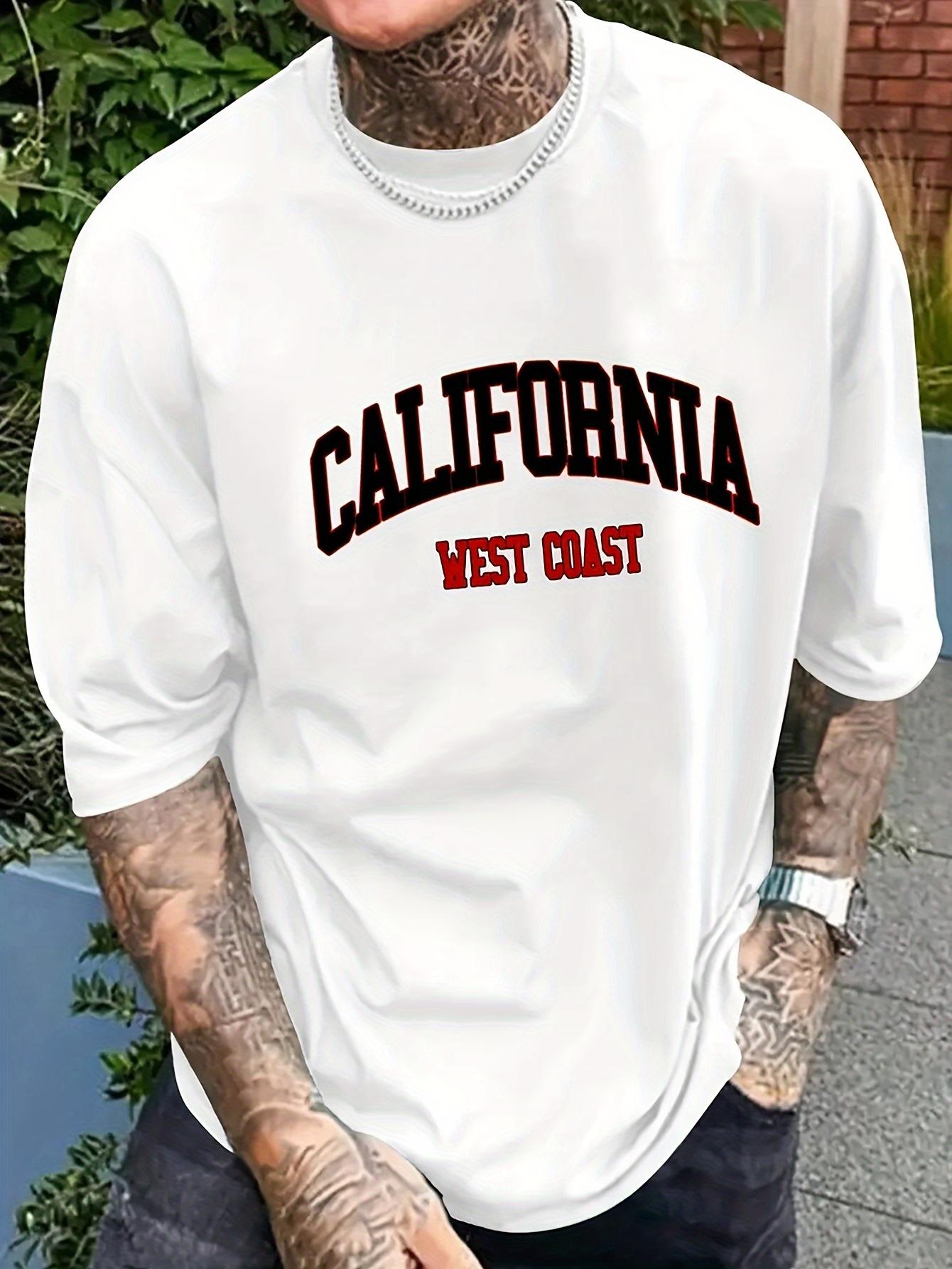 

Summer Men s 100% Cotton Casual Sports Loose Large California West Coast Printed Comfortable Round Neck Short Sleeve T-shirt Top S разноцветный