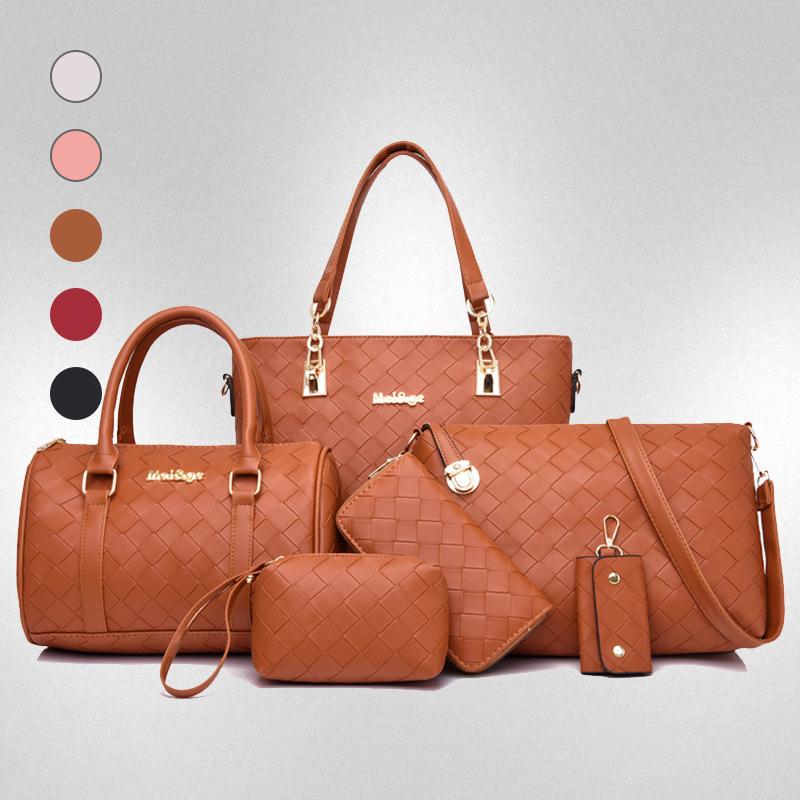 New Women's Retro Multi-piece Set, Mother and Child Bag, Woven Shoulder Portable Messenger Bag, Fashion Bag, Wallet.