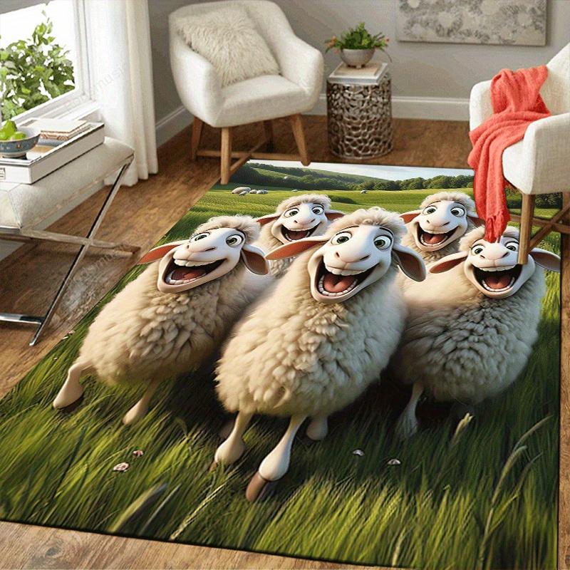 1pc Happy Lamb Pattern Area Rug, Anti Slip Non Shedding Stain Resistant Carpet