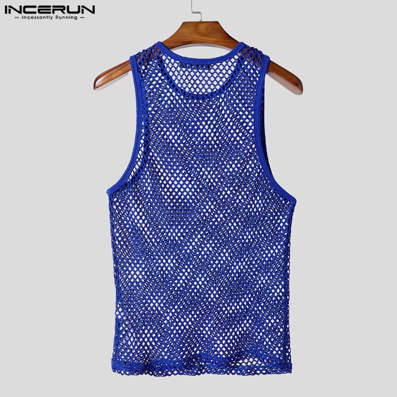 INCERUN Herren Ärmellos Durchsichtig Nieten Patchwork Lässige Tanktops