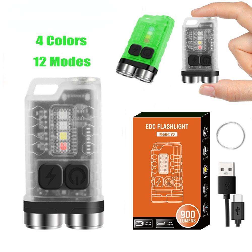 Mini Flashlight 900LM 12 Modes Light Torch Rechargeable Waterproof Keychain with magnet Lantern Red UV light