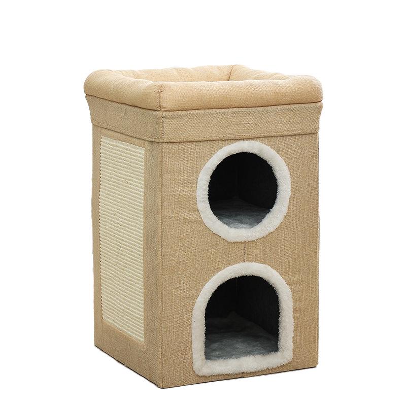 Large Foldable Cat House: Wear-Resistant, Double-Layered Pet Nest with Scratch Board, Suitable for All Seasons