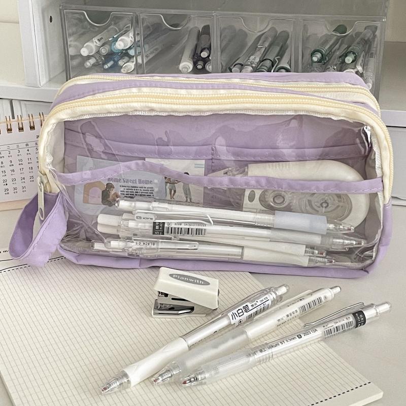 Transparent Visible Pencil Case Large Capacity Double Layer Splash Prevention Pen Pouch School Exam Stationery Bag