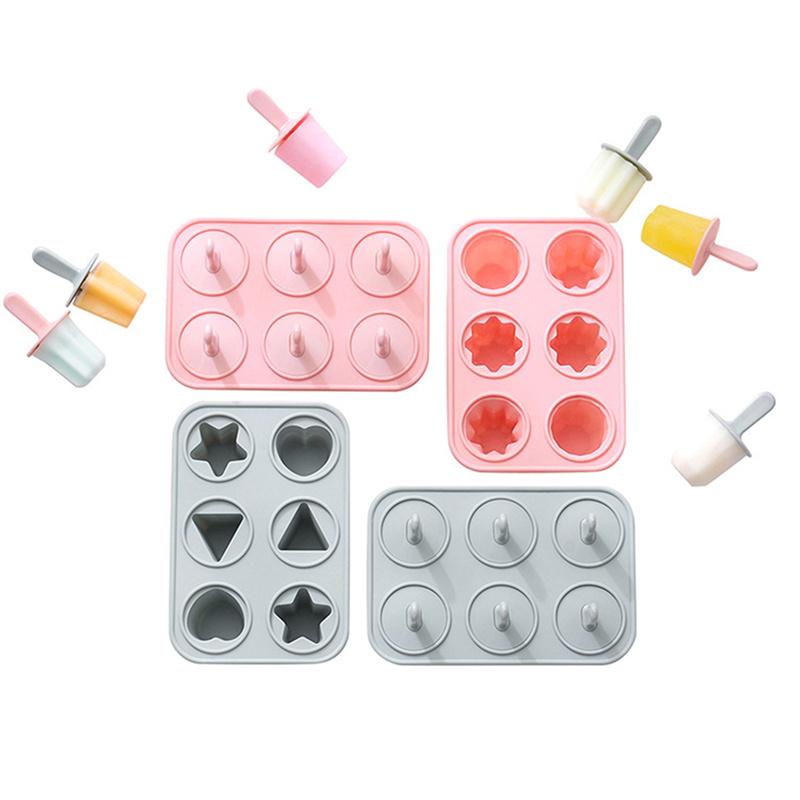 Silicone Mold Ice Cream Mold 6 Hole Popsicle Mould Ice Cube Tray Reusable DIY Homemade Ice Cream Maker Tools Kitchen Accessories