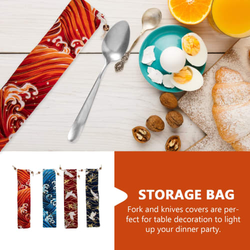 DOITOOL Drawstring Chopstick Bags, Long Straw Storage Bags, Stylish Japanese Style Chopstick Holder, Fan, Comb, Tableware, Cutlery Storage Bags, Set o