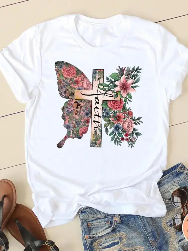 Clothing Casual FeUnisex Tshirts Ladies Graphic Letter Style Cute Sweet Sleeve Fashion Women Print Tees Faith Aesthetic Clothes