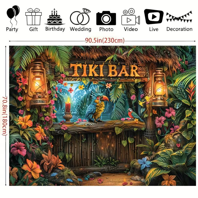 Toile de fond de Photobooth Fête d'Été 2D Bar Tiki Jungle Tropicale