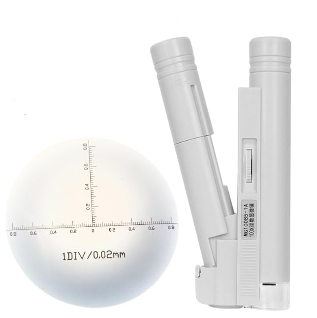 100x Magnification Microscope with Scale Measurement, LED Light, Double Tube, Portable Magnifying Glass with Graduated Scale, Handheld Magnifier for