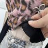 Leopard Print Fluffy Off-Shoulder Long Sleeve Halter Neck Women's Retro Short Top