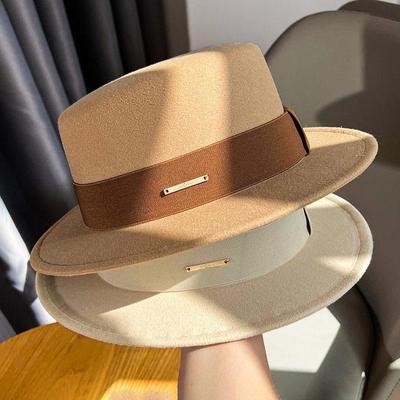 Elegante Fedora de Lana de Inspiración Francesa para Mujer - Estilo Vintage, Diseño de Copa Plana, Perfecto para Primavera y Otoño