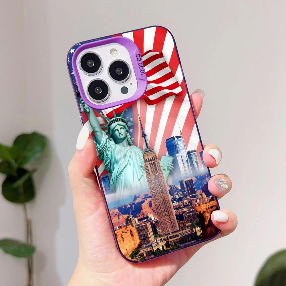 USA America Flag Purple Translucent Mobile Phone Case for iPhone 17 16 15 14 13 12 11 X XR XS Air Pro Max Plus Colorful Cover