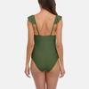 CHARMLEAKS Ruffle One Piece Swimsuits for Women Solid V Neck Ruched High Cut Leg Monokini Bathing Suits Swimwear