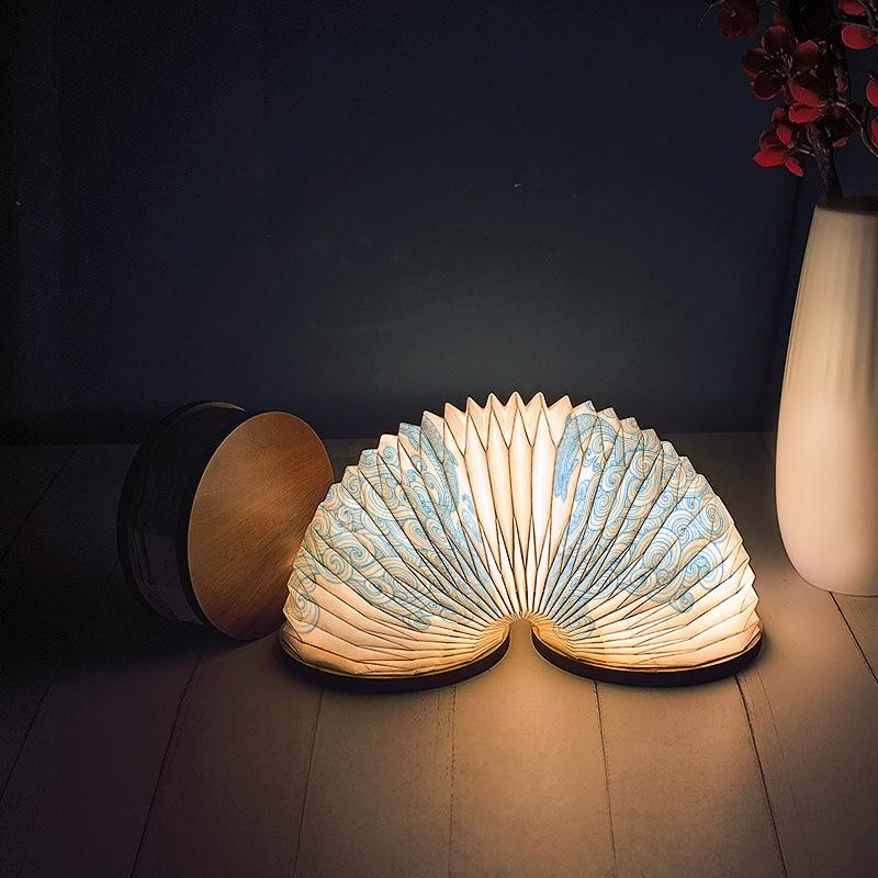 

Japanese Folding Accordion Lamp Portable Desk Lamp LED Paper Lantern Rechargeable for Home Office Bedroom Decor Night Light Gift aqua синього кольору