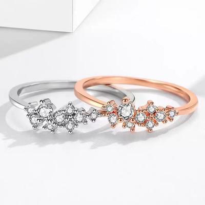 Trendy Electroplated Pinky Ring with Nine Diamond Accents for Women, Available In European and American Styles.