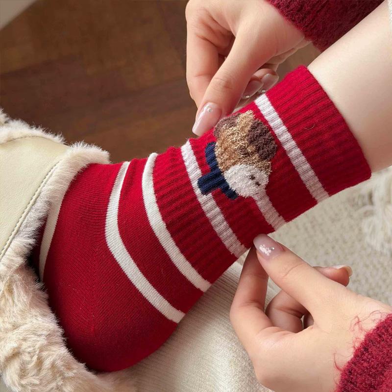 1Pair Knee-high 2026 Stacked Socks Gift Horse Pattern Soft Socks Red Cotton
