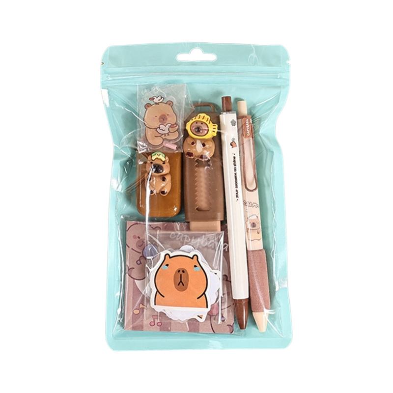 Adorable Capybaras Themed School Supplies Set Includes Practical Items Pen Eraser Sticker Memo Pad Study Essential