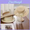 French Lace Pearl Bow Wide Brim Straw Hat For Summer Beach Sun Protection