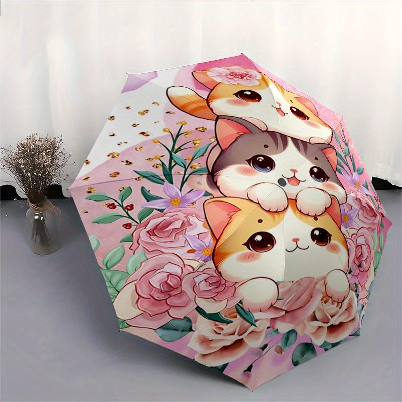 1pc Three Cute Cats Ideas Automatic Folding Umbrella - 3 Folding Design, Vivid Cartoon Pattern, Suitable for Outdoor Activities, A Gift for Fans