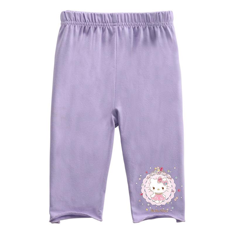Girls Capris: 2026 Summer Cotton Base Layer Cat Print Casual Pants