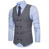 Vintage Men Sleeveless Double-breast Herringbone Twill Waistcoat Business Vest