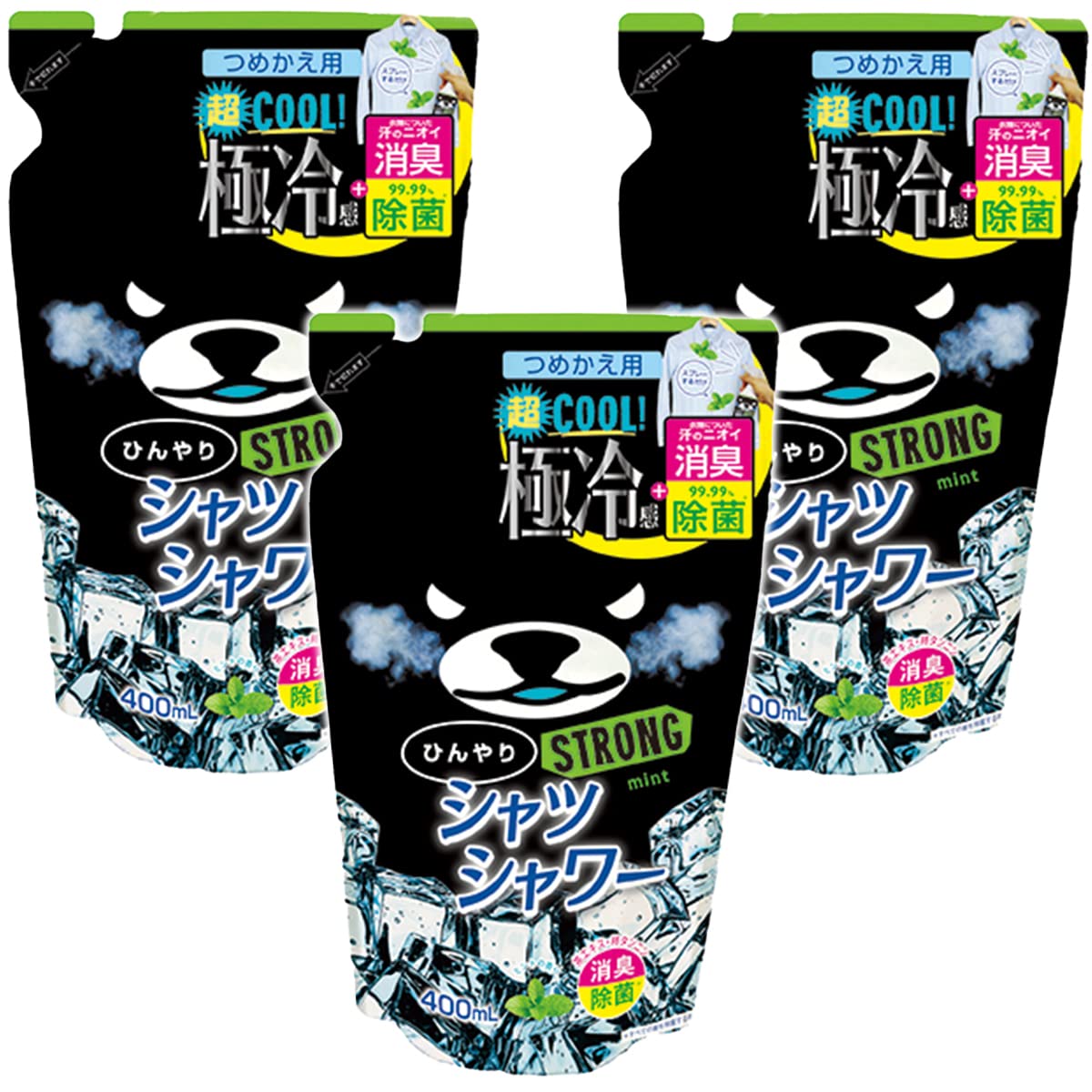 Cooling Shirt Shower Strong Mint 400ml Refill Set 3Clothing Spray Type Menthol Refreshing Feel Deodorization Tokiwa Shokai