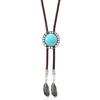Men Women Western Cowboy Bolo Tie Vintage Floral Stone Pendant Jewelry Leather Rope Necktie Tie Metal Feathered Necklace