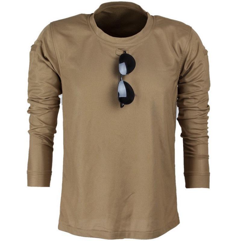 Men s Plus Size Tactical Long Sleeve Stretchy Sweat-Wicking Casual T-Shirt for Outdoor Training. S хаки