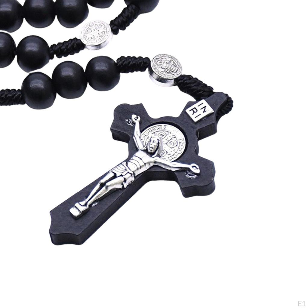 Rosary Cross Pendant Necklace Beads Prayer for Men Women ST. Benedict Beaded