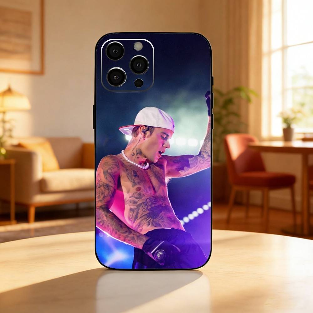 Justin B-Bieber Phone Case For iPhone17,16,15,14,13,12 Plus,Max Soft Silicone Black Cover