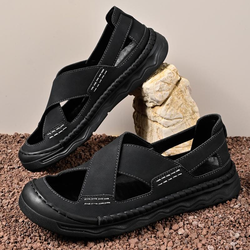 

Мода Модный бренд Мужская уличная удобная обувь на толстой подошве, нескользящая пляжная обувь, лето, новые мужские сандалии ручной работы из коровьей кожи, дышащие 46 чёрный