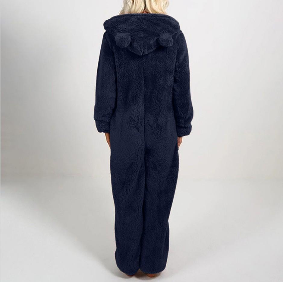 2024 Trendy European/American Fleece-Lined Hooded Jumpsuit Pajamas for Women - 22 Colors Available