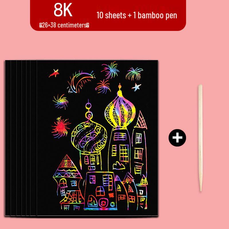 4K Scratch Art Paper Kit: Colorful DIY Graffiti & Drawing Set for Kids, Black Paper for Kindergarten Creative Projects