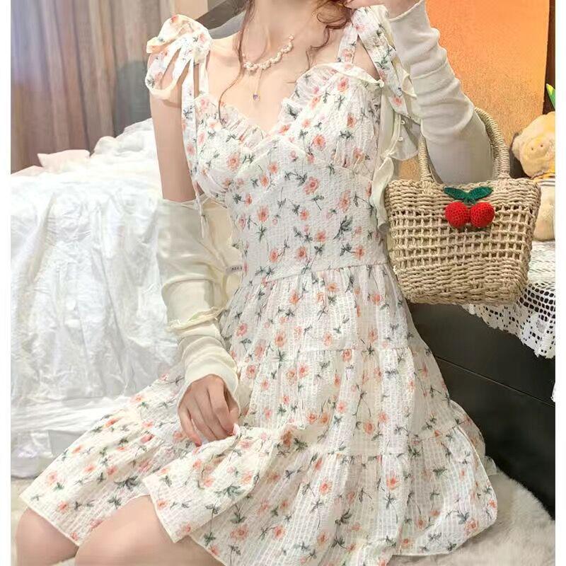 

Весна 2022 Французское цветочное платье-майка с оборками для женщин - Приталенное, Нежный стиль Medium