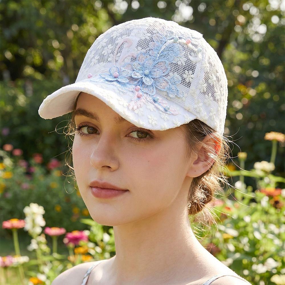 White Pink Hollow Out Baseball Cap Duck Tongue Breathable Baseball Cap Summer